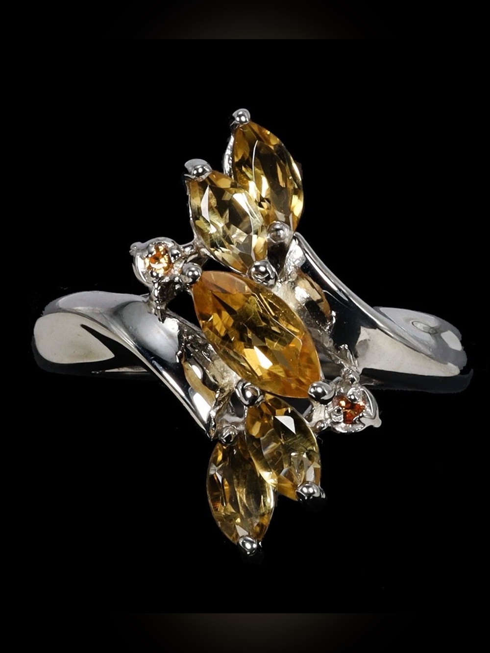 925 Sterling Silver Ring Marquise Citrine 8x4mm Sapphire Gemstone Jewelry Size 9